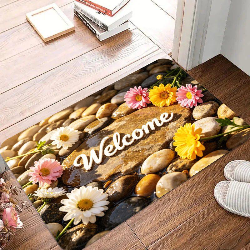 Minimalist Floral Welcome Message Floor Mat for Entering The Door Bedroom and Room Decoration Floor Mat for Home Decor