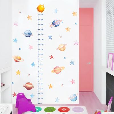 Cartoon Space Planet Height Chart Wall Sticker Removable Background Decor for Bedroom Living Room Kids Room