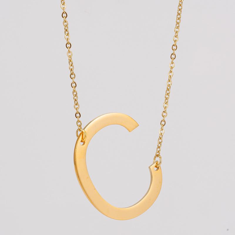 18K Gold Stainless Steel Alphabet Necklace—Women's Titanium Steel 26-Letter Pendant