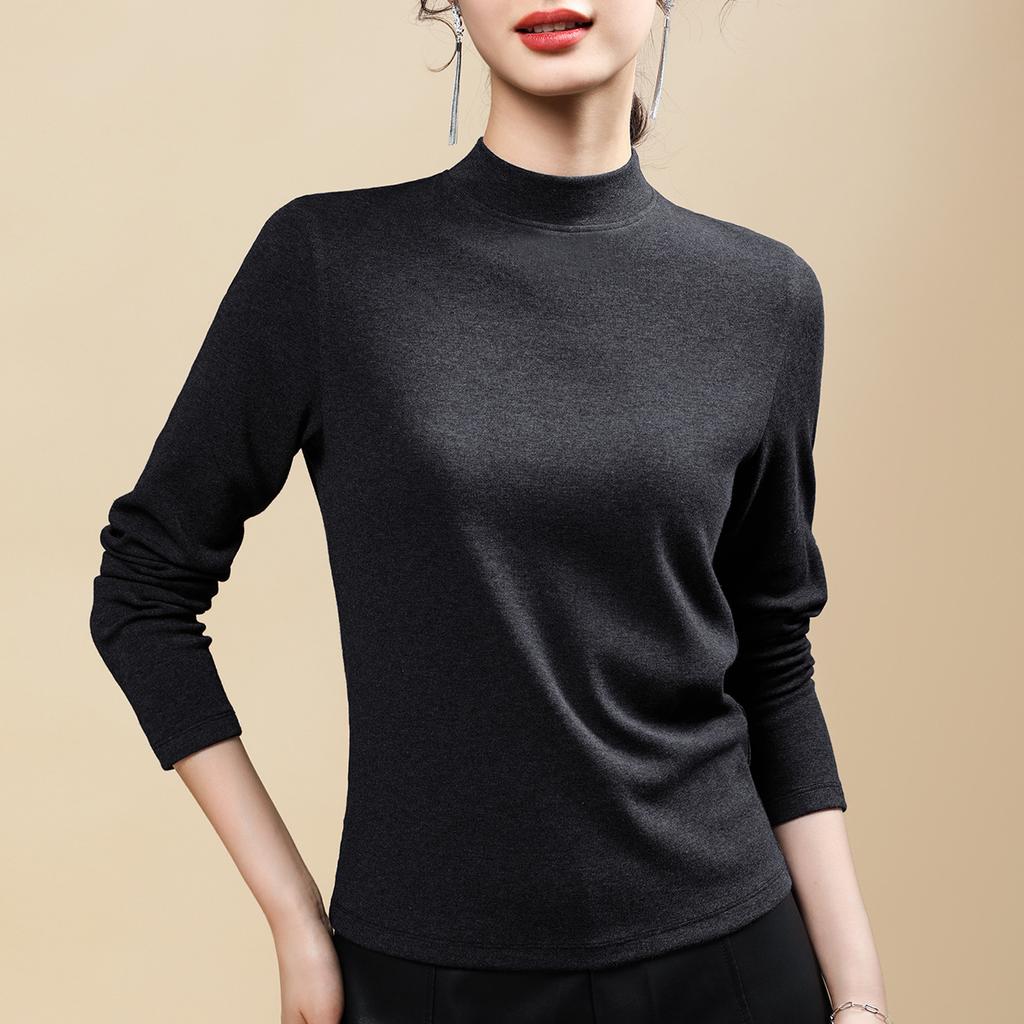 Autumn and winter slim-fitting versatile and thin inner top fashionable solid color semi-turtleneck bottoming shirt women's long sleeves