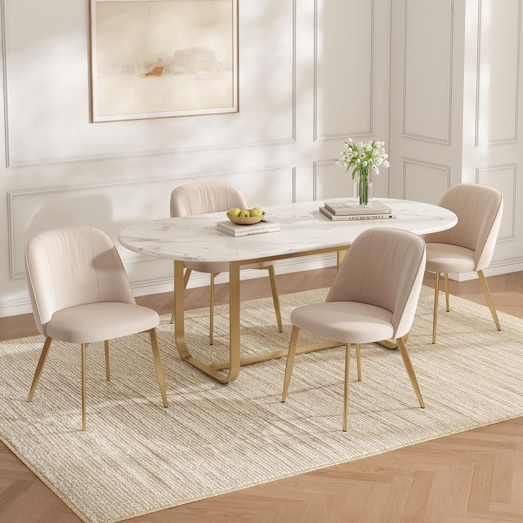 2 Dining Chairs, Comfortable and Breathable, Suitable for Dining Room, Living Room, Cafes etc., Modern Style, Velvet Fabric, Beige and Gold-Colored