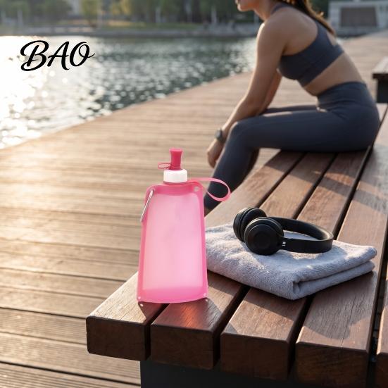 Silicone Travel Bottle 500ML Collapsible Water Bottle, Portable Folding Drinking Bag, Foldable Sport Pouch with Lanyard for Outdoor Hiking Cycling