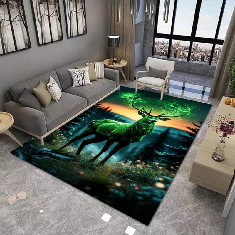 Dreamy Deer Printing Large Area Rug Non-Slip Wear-resistant Carpet for Living Room Bedroom Soft Floor Mat Easy Clean Home Decor