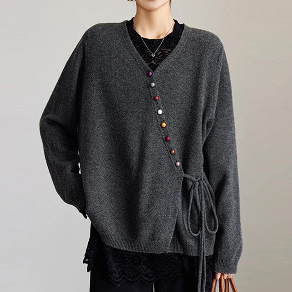 Women's Solid Color Long Sleeved Colorful Button V-neck Cardigan Top Jacket