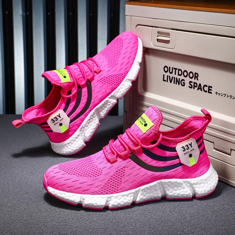 

Large size couple fourteen colors summer fly-woven mesh breathable sneakers popcorn outsole lightweight running shoes 46