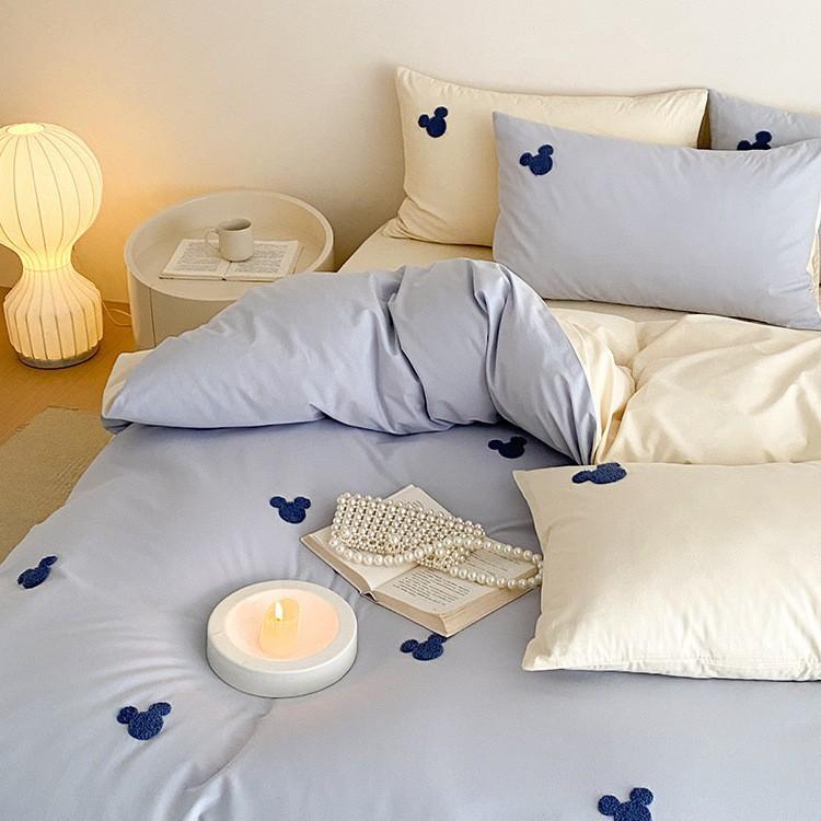 100 % reine Baumwolle Bett Vier-Teile Bettlaken Bettbezug Kissenbezug Hautfreundlich und Atmungsaktiv Vier Jahreszeiten