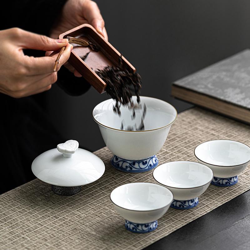 Celadon Ruyi Ercai Covered Bowl High Tea Bowl Home Chinese Large Single Ceramic Tea Brewing Kung Fu Tea Set