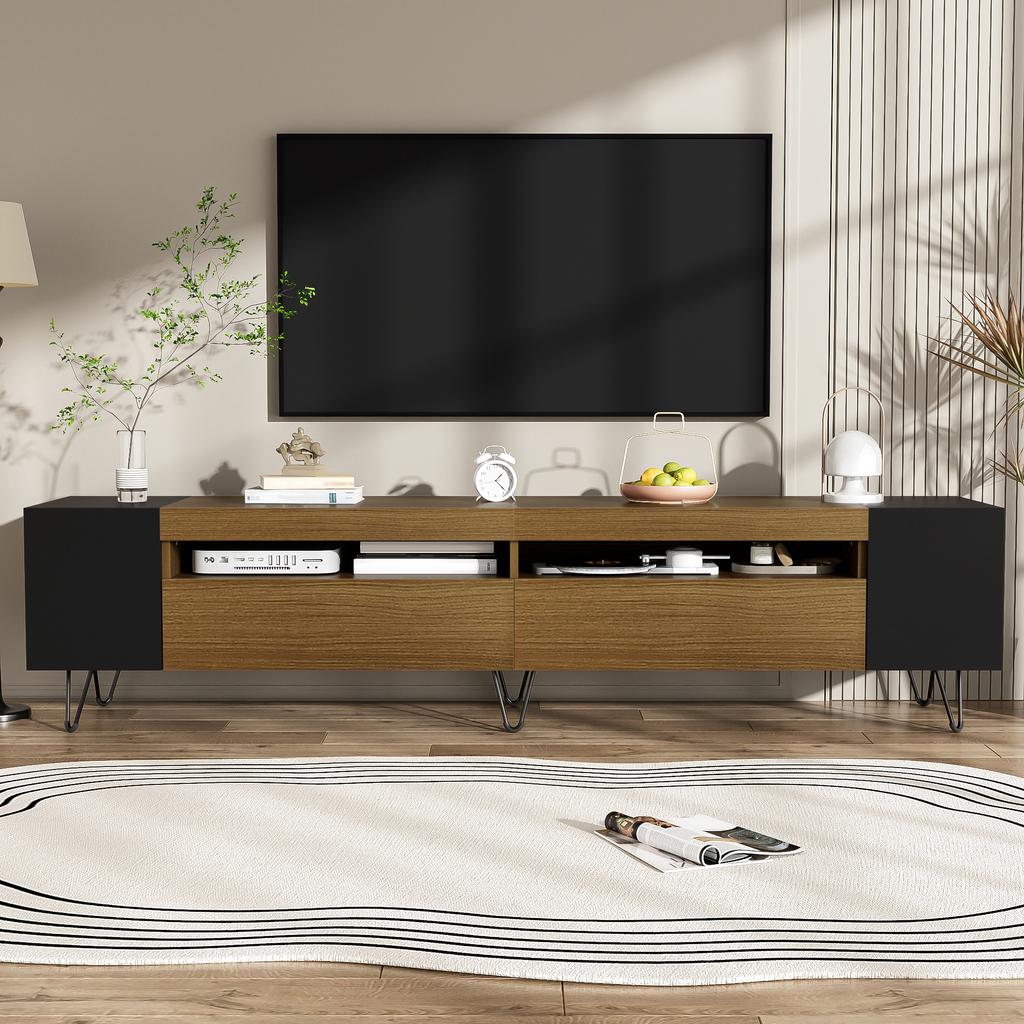 Modern TV Cabinet, Black and Wood Look – Length 180 cm