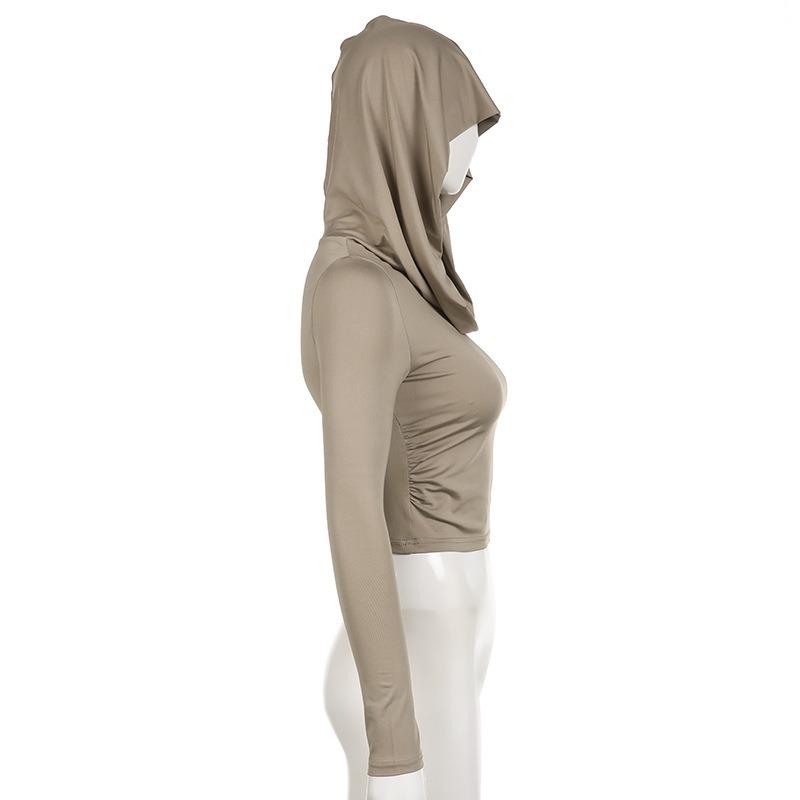 Hooded T-shirt Women's Slim Fit Long Sleeved Short Top