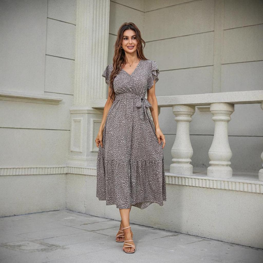 V-neck Printed Short-sleeved Women's Dress - 2023 Spring/Summer Collection