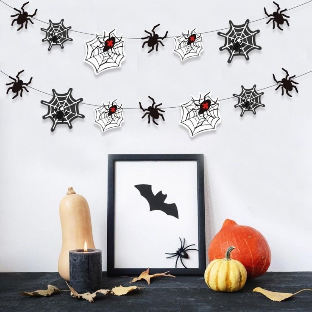 Paper Spider Web Hanging Flag Black Happy Halloween Decoration  Home Decoration