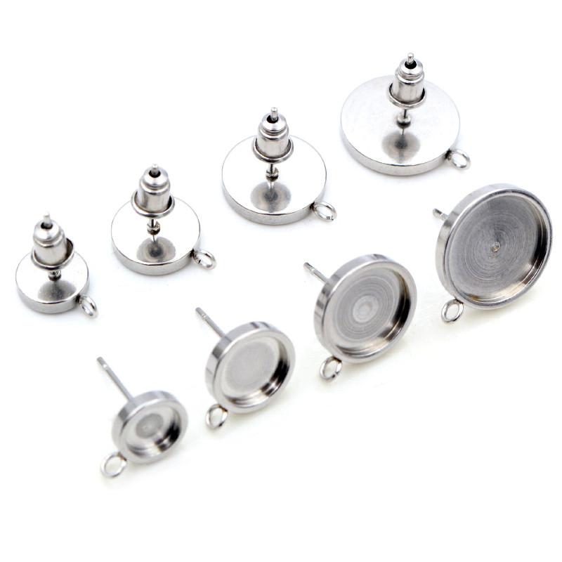 10pcs 6 8 10 12mm Thicken Stainless Steel Earring Studs,Earrings Blank Base,Fit 6 8 10 12mm Glass Cabochons Jewelry Accessories