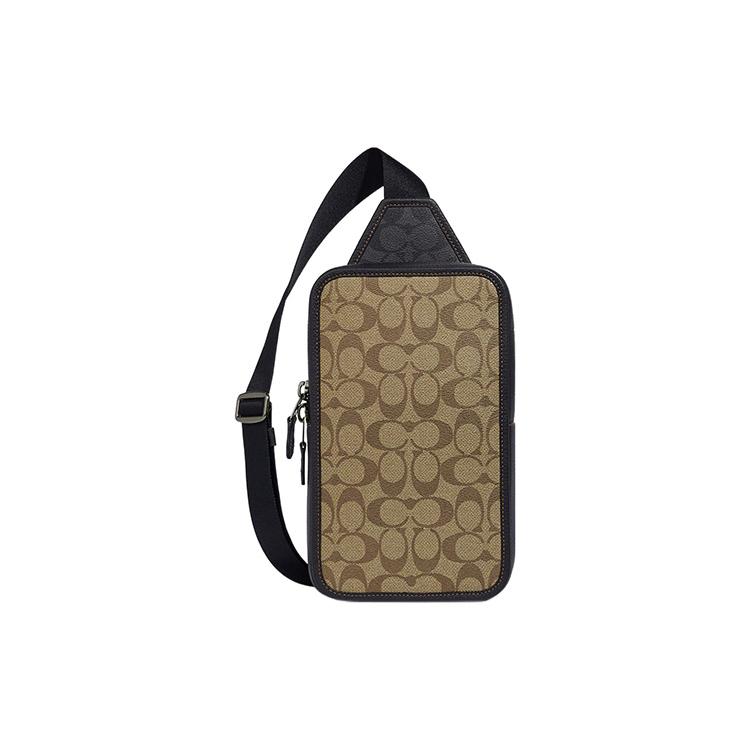 New COACH Sullivan Coated Canvas With Pebbled Leather Shoulder Bag, Crossbody Bag Trumpets Men's Khaki C9865-QBTUP