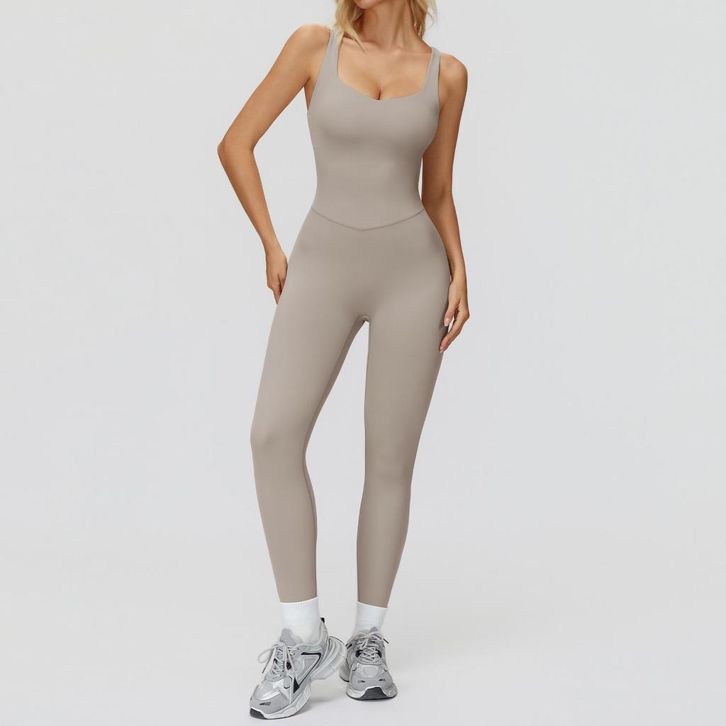 European & American One-Piece Brushed Yoga Bodysuit: Tight-Fitting, Slimming, Sports & Fitness Wear