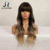 Long Wavy Root Dark Ombre Light Blonde Wigs with Bangs for Woman Daily Party Use