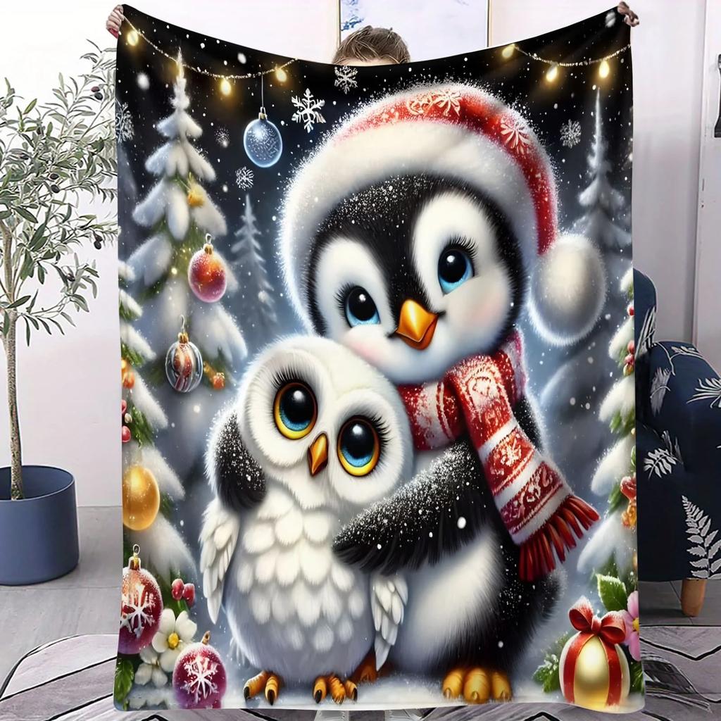 Colorful Diamond Heart Penguin Couple Soft Blanket   Pc Romantic Fleece Throw for Sofa Home Decor Warm Gift for Adults and Kids