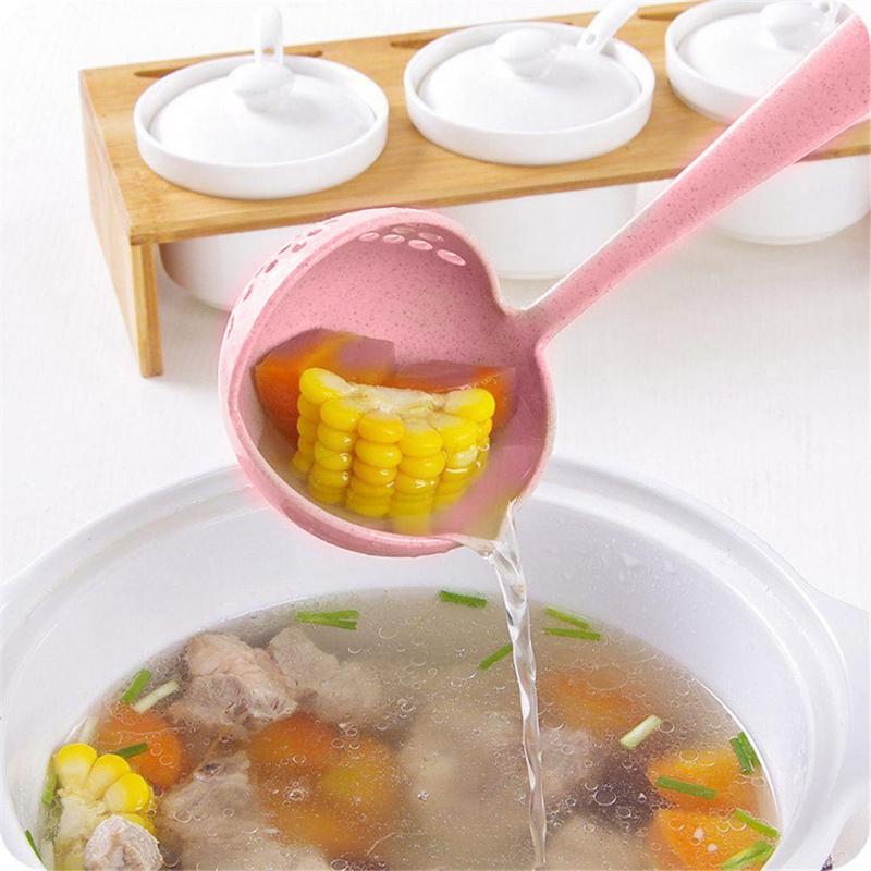 New Type Soup Spoon, Long Handle, Kitchen Filter, Solid Color Cooking Coriander, Kitchen Spoon, Plastic Tableware, Soup Spoon Leaking Spoon Two In One