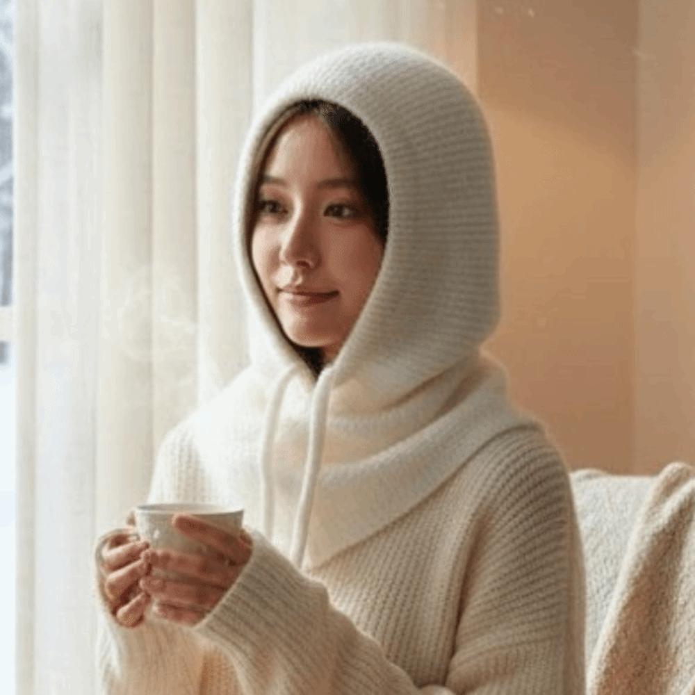 Thick Yarn Winter Balaclava Hat Ear Protection Integrated Scarf Cap Cute Knit Hood  Skiing Trip