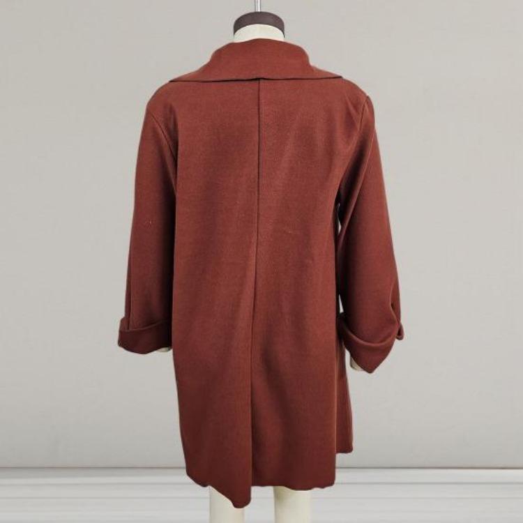Women Woolen Coat Autumn Winter Loose Mid Length Overcoat Turn Down Collar Single Breasted Long Sleeves Solid Color Pockets Commuting Dating Jacket