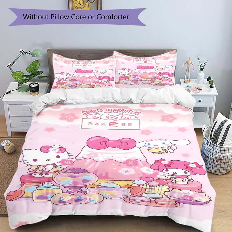 3pcs Cinnamoroll My Melody Hello Kitty Bedding Set, Including 1 Quilt Cover and 2 Pillow Shams, Without Filling, Soft and Comfortable Home Bedroom