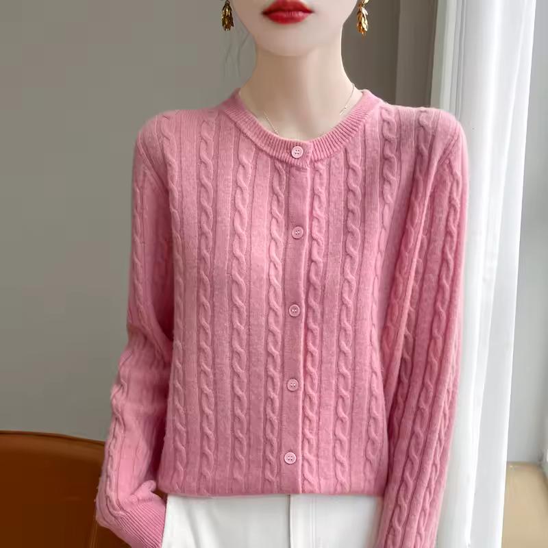 Cardigans Femininos Outono Inverno Gola O Suéter Sólido Primavera Manga Longa Abotoamento Simples Tricô Cardigans Brancos Jumper
