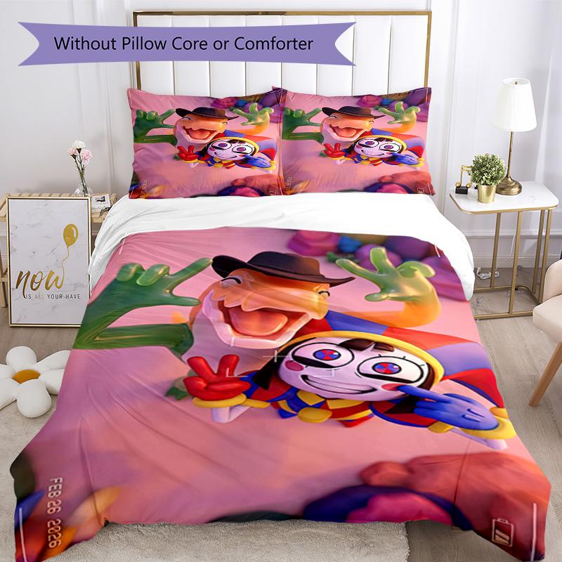 Digitaler Zirkus Bettwäsche-Set Atmungsaktive Bettbezug mit Kissenbezügen Dekorative Bettwäsche für Schlafzimmer Heimdekoration Geburtstagsgeschenk