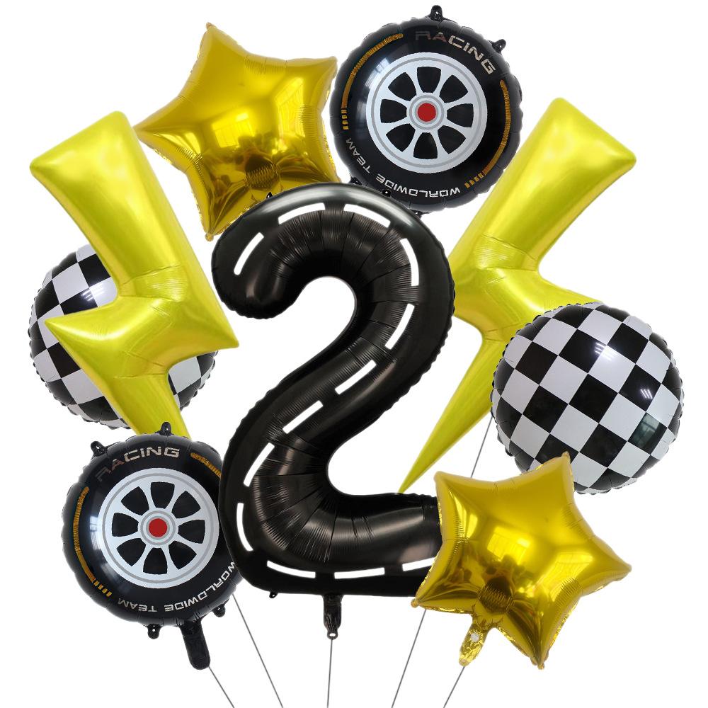 Rennsport-Thema 40 Zoll Schwarz-Weiß Digitaler Blitz Aluminiumfolienballon-Set Kindergeburtstagsfeier Szenendekoration