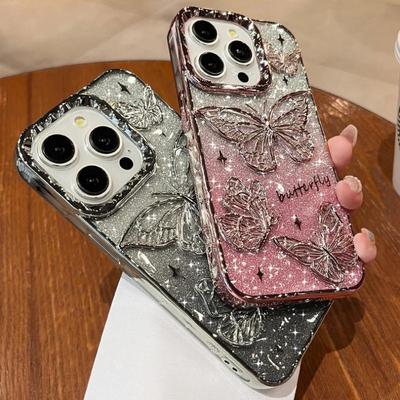 3D Bling Glitzer Schmetterling Treibsand Gradient Hülle Für iPhone 17 16 15 14 13 12 11 Pro Max Plus Air Plating Stoßfeste Abdeckung