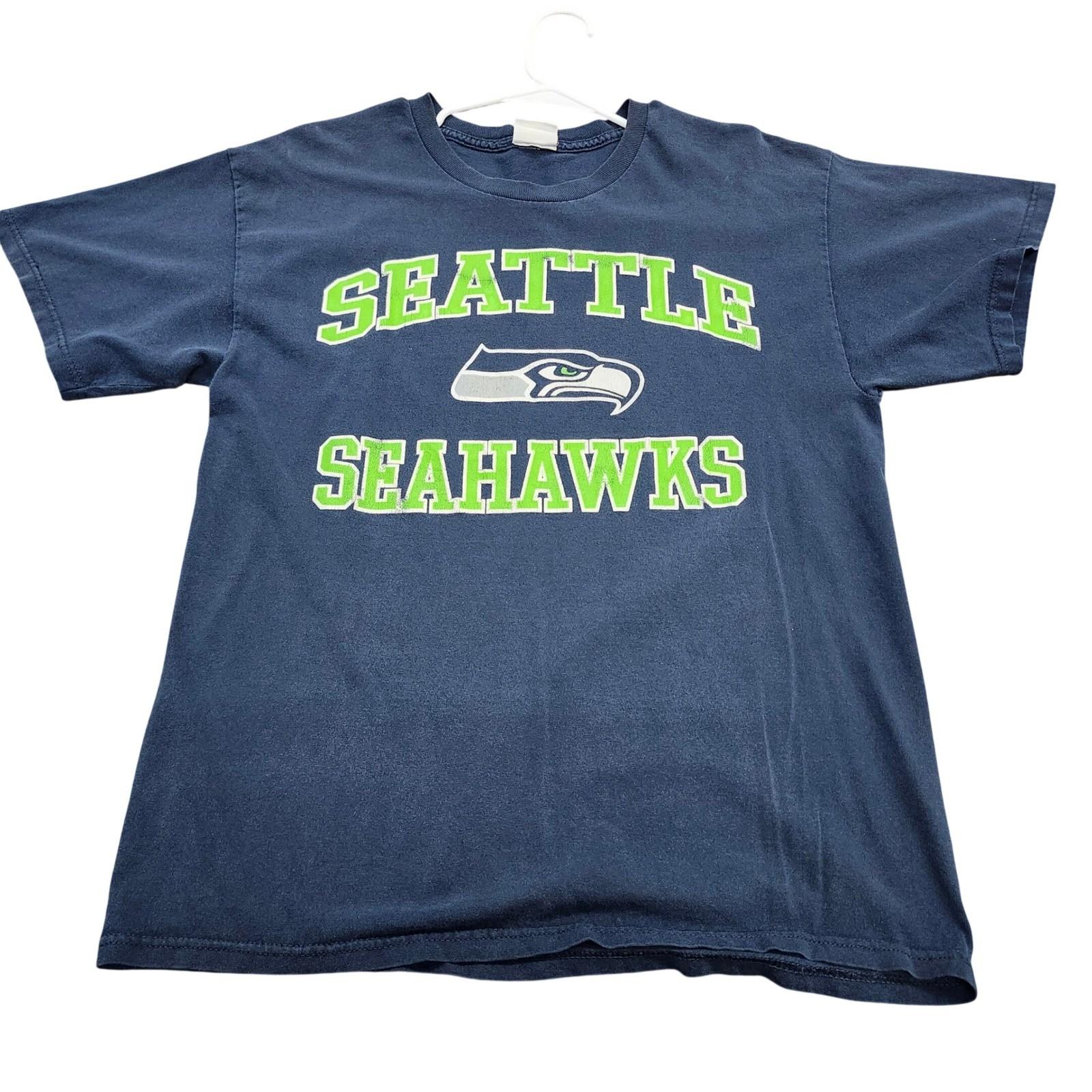 Seattle Seahawks NFL Graphic Navy Blue Mens Large Majestic Unisex T-Shirt S