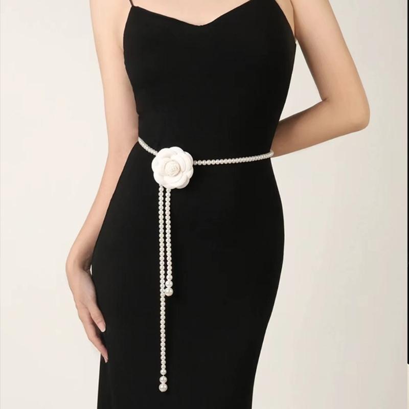 Flower Waist Chain Camellia-Pearl Body Chains Waist Belt Chain Summer Beach Waist Body Chain Jewelry for Women Girl