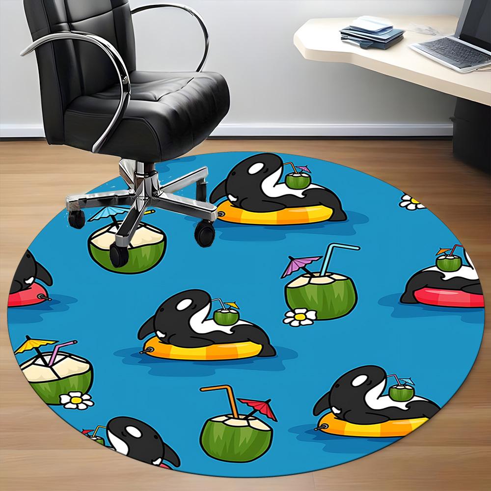 1pc Orca Party Office Round Area Rug, Mat Suitable ForOffice, Under Office Chairs Bedroom Living Room Home Decor, Room Deco