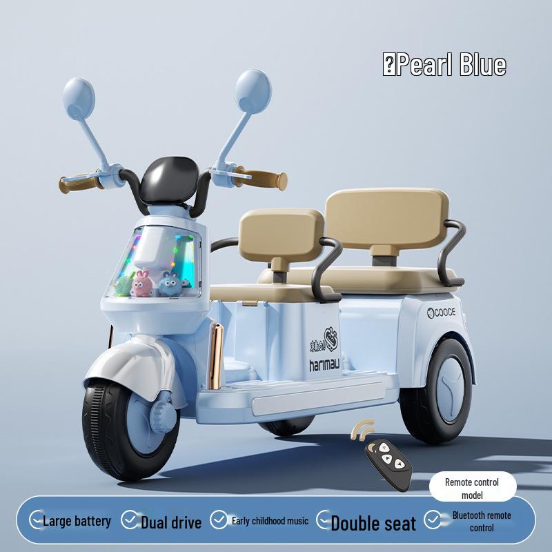 Children's Electric Two-Seater Motorcycle: Rechargeable Three-Wheeler Toy for Boys and Girls