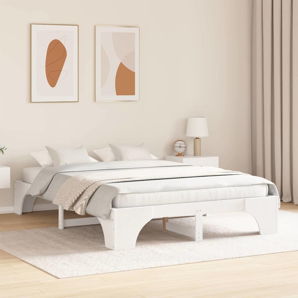 Bed Frame White 140 x 200 cm Solid Pine Wood