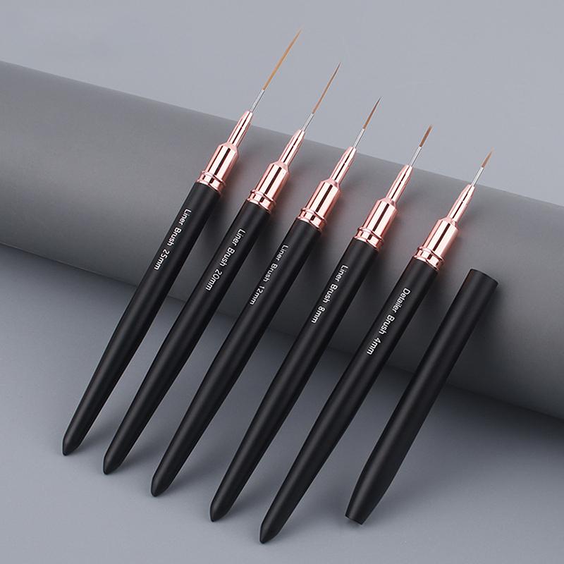 5Pcs Nail Art Liner Brushes Sizes Painting Nail Design Pen 4/8/12/20/25Mm Drawing Tool For Long Lines Thin Details Manicure Pen