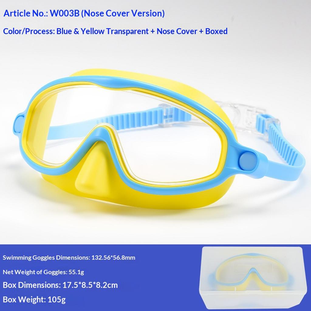 Kids Swim Goggles with Nose Cover Wide View Diving Glasses Snorkel Mask Comfort Fabric Strap Swimming Goggles for Boys & Girls