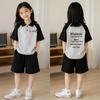 Girls' Korean Style Short-Sleeve Lapel T-Shirt and Patchwork POLO Shirt Set – Summer Casual Two-Piece Outfit for Medium & Large Children