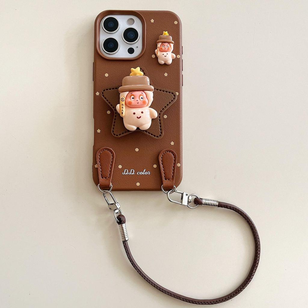 Tecknad Stjärnman iPhone-skal: Kompatibel med iPhone 13-16, Konstläder, Fallsäker, Snodd ingår, Passar Apple 17 Pro