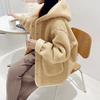 Women Lamb Jacket,hooded Collar, Pure Color, Loose and Casual, Long-sleeved Coats ,Fleece-lined ,pocket Jacket