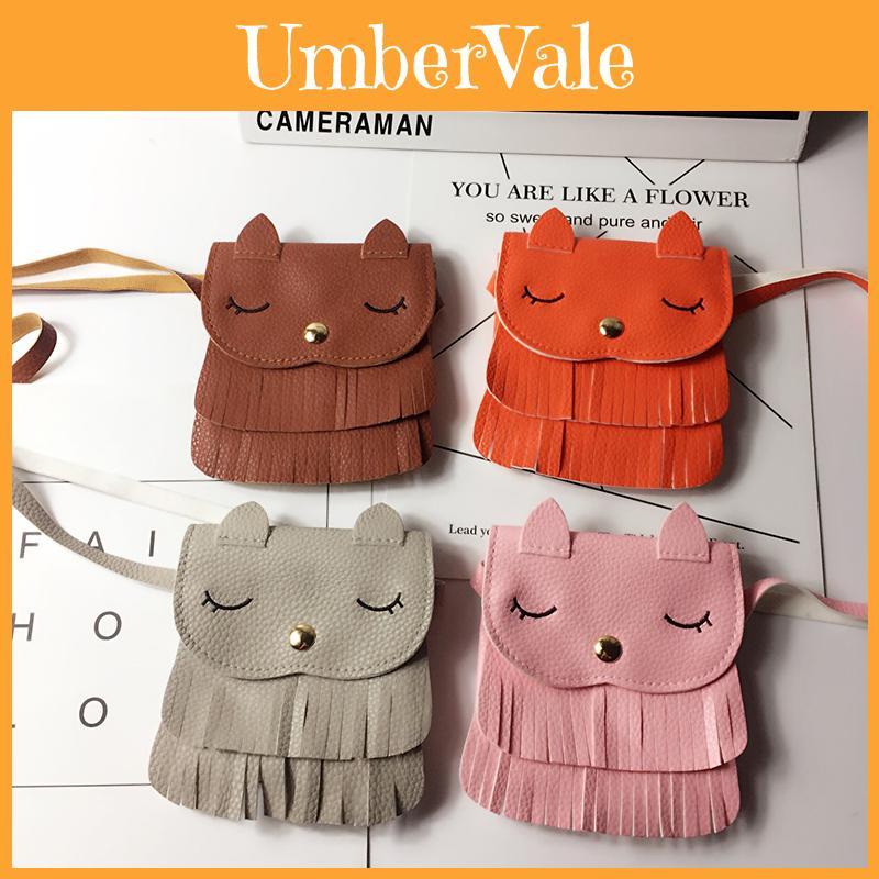 Adorable Cute Cat Tassel Messenger Bag For Girls With Mini Coin Purses And Wallet