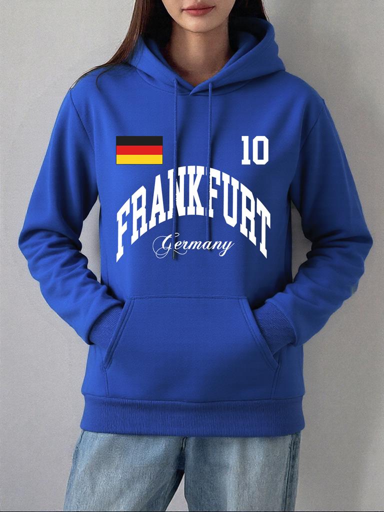 Frankfurt Deutschland Flagge Druck Hoodies Damen Bequeme Lockere Pullover Fleece Warm Weiche Sweatshirts Lässige Taschen Kleidung
