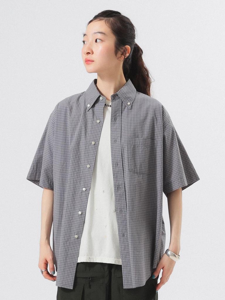 Beams Boy S/S Shirt, Boy Check, Big Button-Down Shirt, Women's, Gray Free
