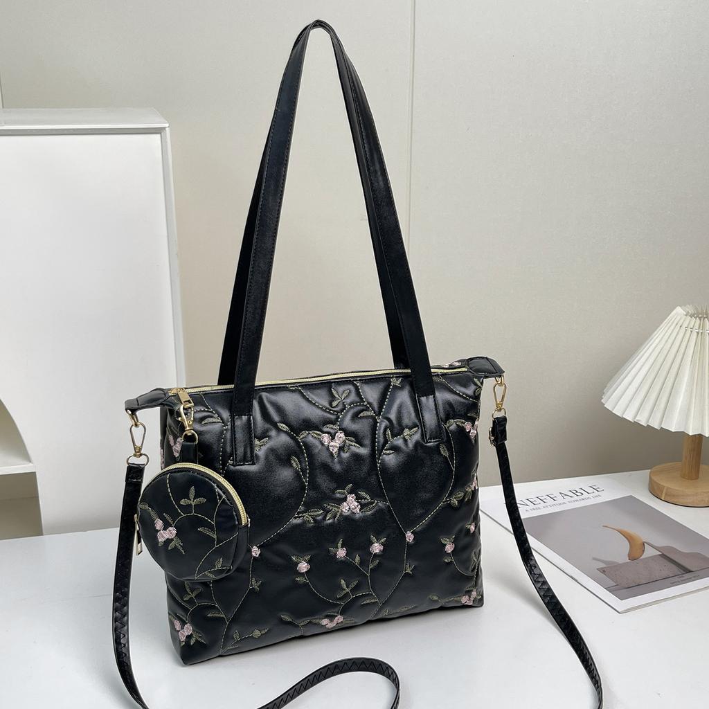 JYL TS Women's Sling Bags  Large Capacity Bag 001 Hand Shoulder PU Embroidered Flower Fashion Women Bag