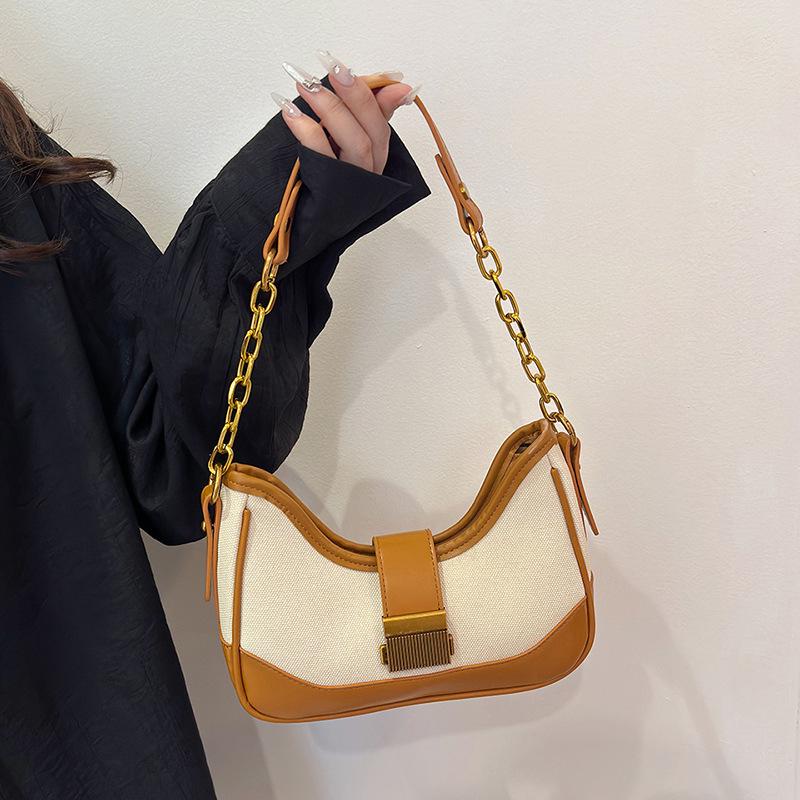 Women's Color Block Chain Underarm Bag - Fashionable Patchwork Shoulder and Crossbody Handbag