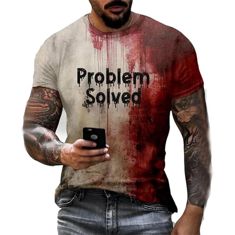 Horror Bloody 3D Digital Printed Men's Personalized and Fashionable Round Neck Short Sleeved T-shirt