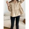 Casual Puff Sleeve Pleated White Shirts for Women Fashion Patchwork Simple Single Breasted Loose Blouses Tops Women Solid Lapel Vintage Blouse 26288