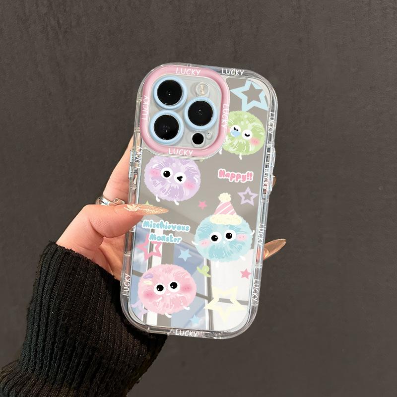 Colored Coal Balls Suitable for Apple 16promax Mobile Phone Case Iphone15plus Mirror 14 13 Anti Fall 17 Women