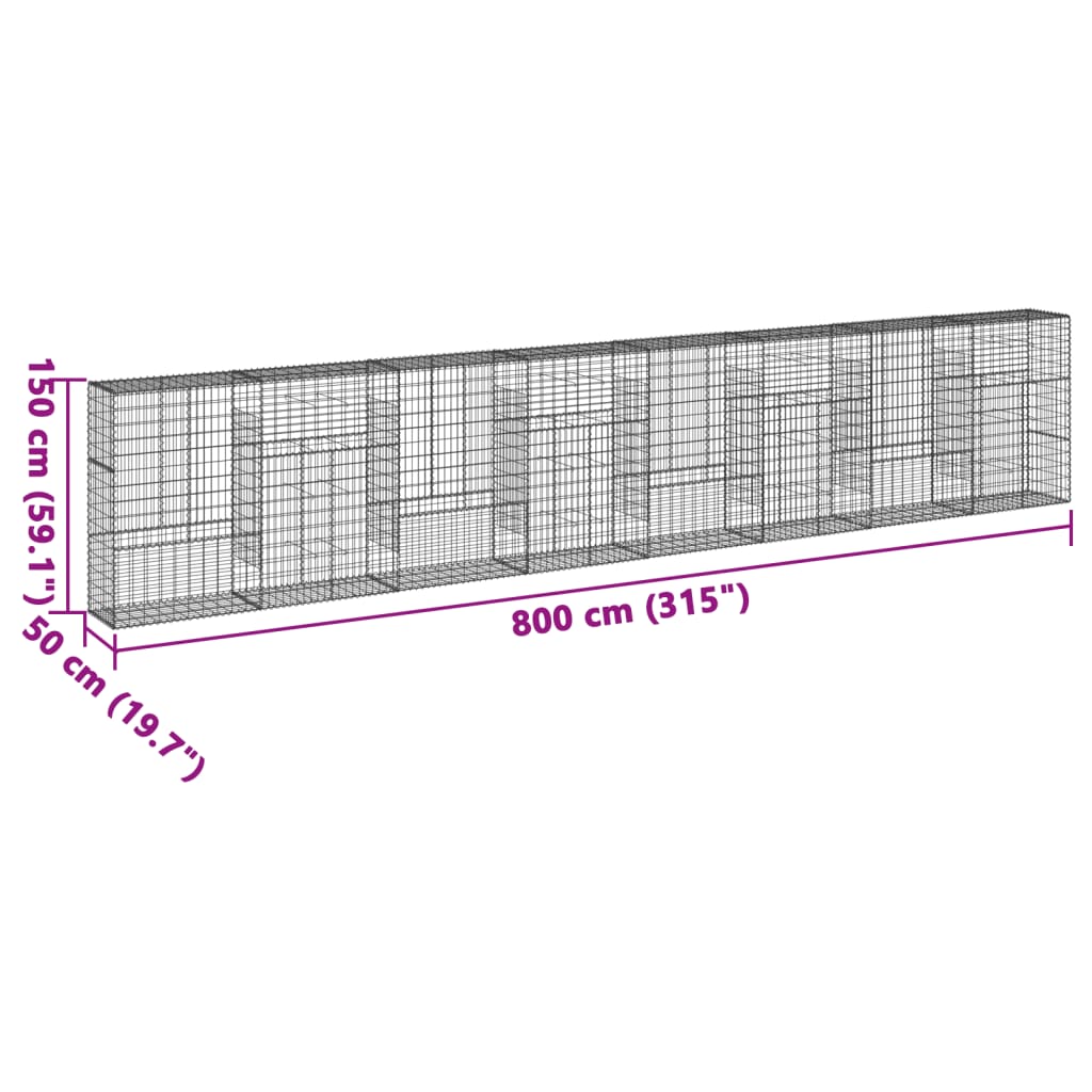 Gabion with Lid 800 X 50 X 150 Cm Galvanized Iron