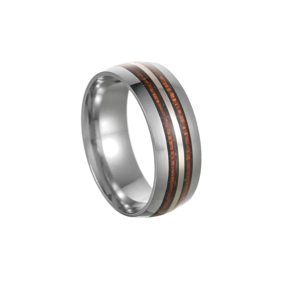 Wood Grain Inlaid Stainless Steel Wedding Ring 8mm Silver/black/men's Wedding Ring High Polished Anniversary Ring Comfortable