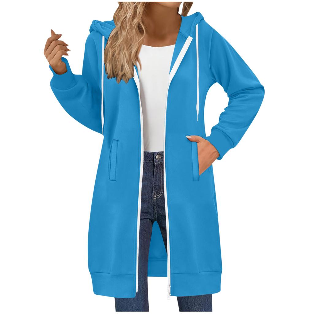 Women's Long Sweatshirt Casual Versatile Drawstring Long Sleeve Hooded Jacket Pockets