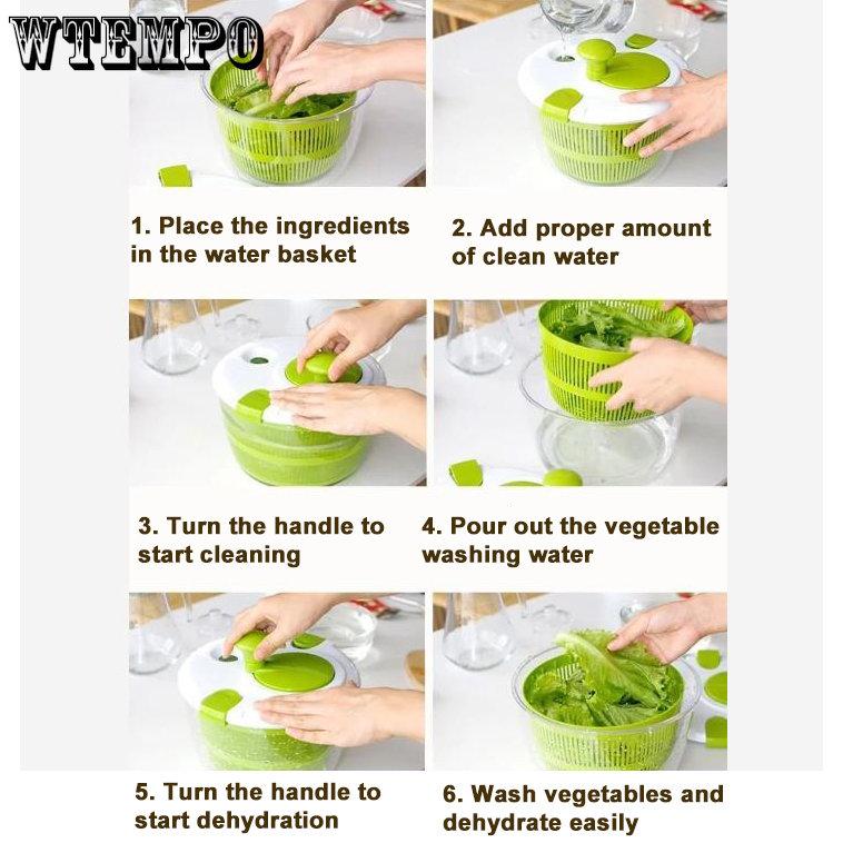 WTEMPO Drying Basket Dehydrator Large Vegetable Washing Basin Manual Drying Machine Creative Kitchen Fruit Water Drainage Basket